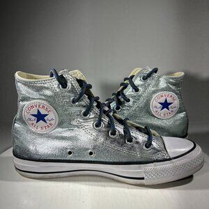 Converse Womens Size 7 Shoes CHUCK TAYLOR ALL STAR METALLIC Silver Sneakers High